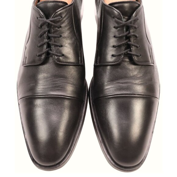 Ralph Lauren Italy Mens 10.5 Black Soft Leather Dress Shoes Cap-toe Derby Oxford - Picture 2 of 12